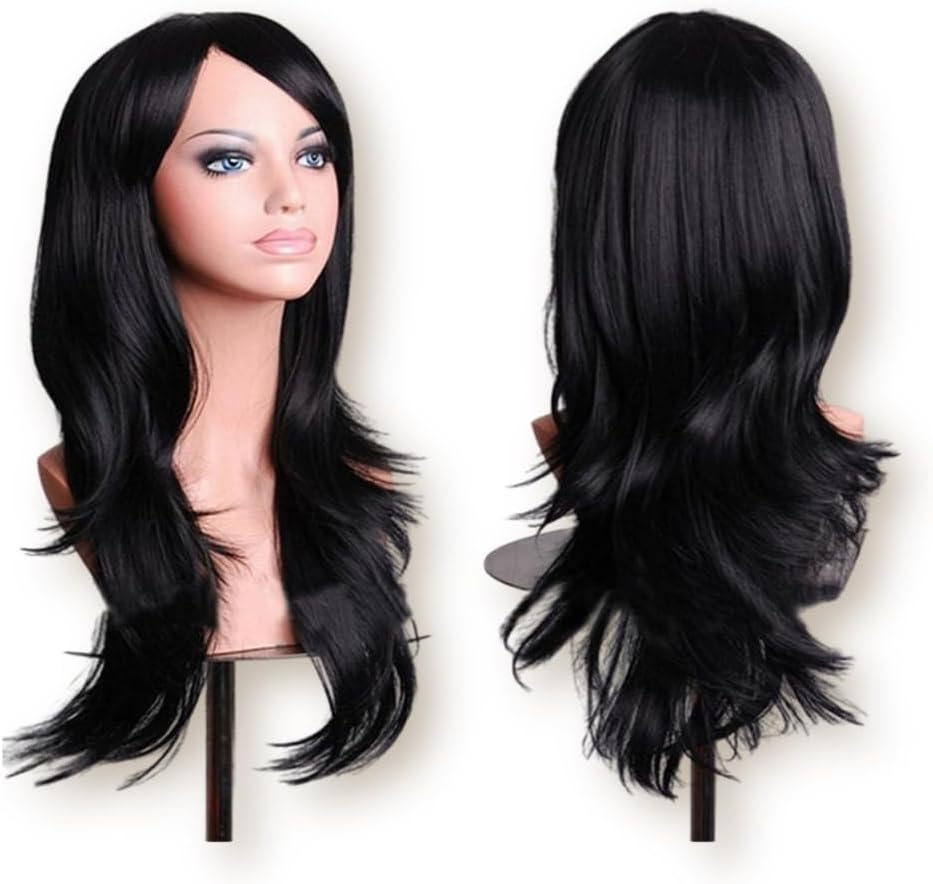 Long Curly Wig Party Wigs for Women Synthetic Heat Resistant Fiber Cosplay Wigs (Black 27In)