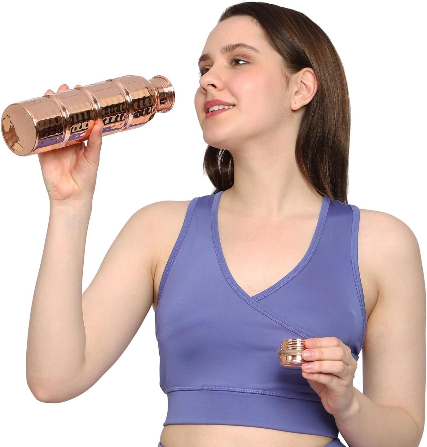 Healthgoodsau - Hammered Pure Copper Copper Water Bottle, UNLINED, UNCOATED and LACQURED-FREE for Ayurvedic Benefits 1000 Ml Capacity image number 5