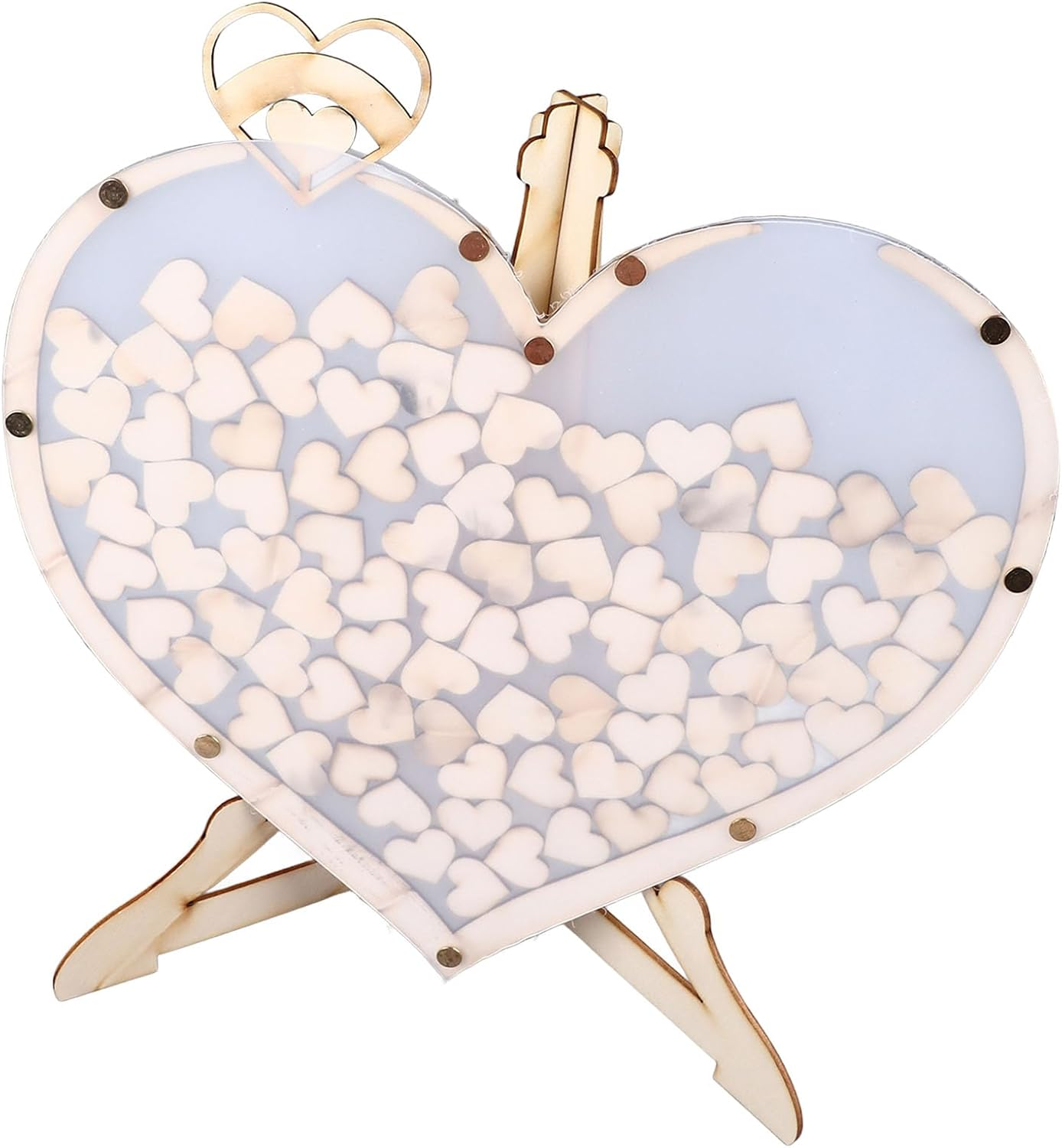 Unique Wooden Visits Book Guest Registration Design Romantic Hearts for the Ceremony Reception Weddings, Pine Wood, Acrylic image number 2