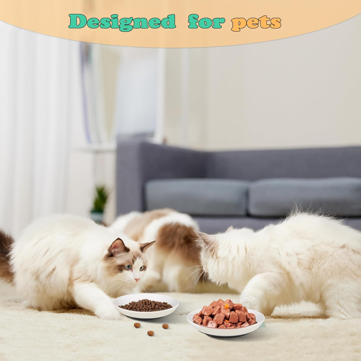 Hejo Pack of 3 Ceramic Cat Bowls, Feeding Bowl for Cat, Non-Slip Feeding Bowl for Cat, Flat Cat Plate, Cat Bowl for Cats