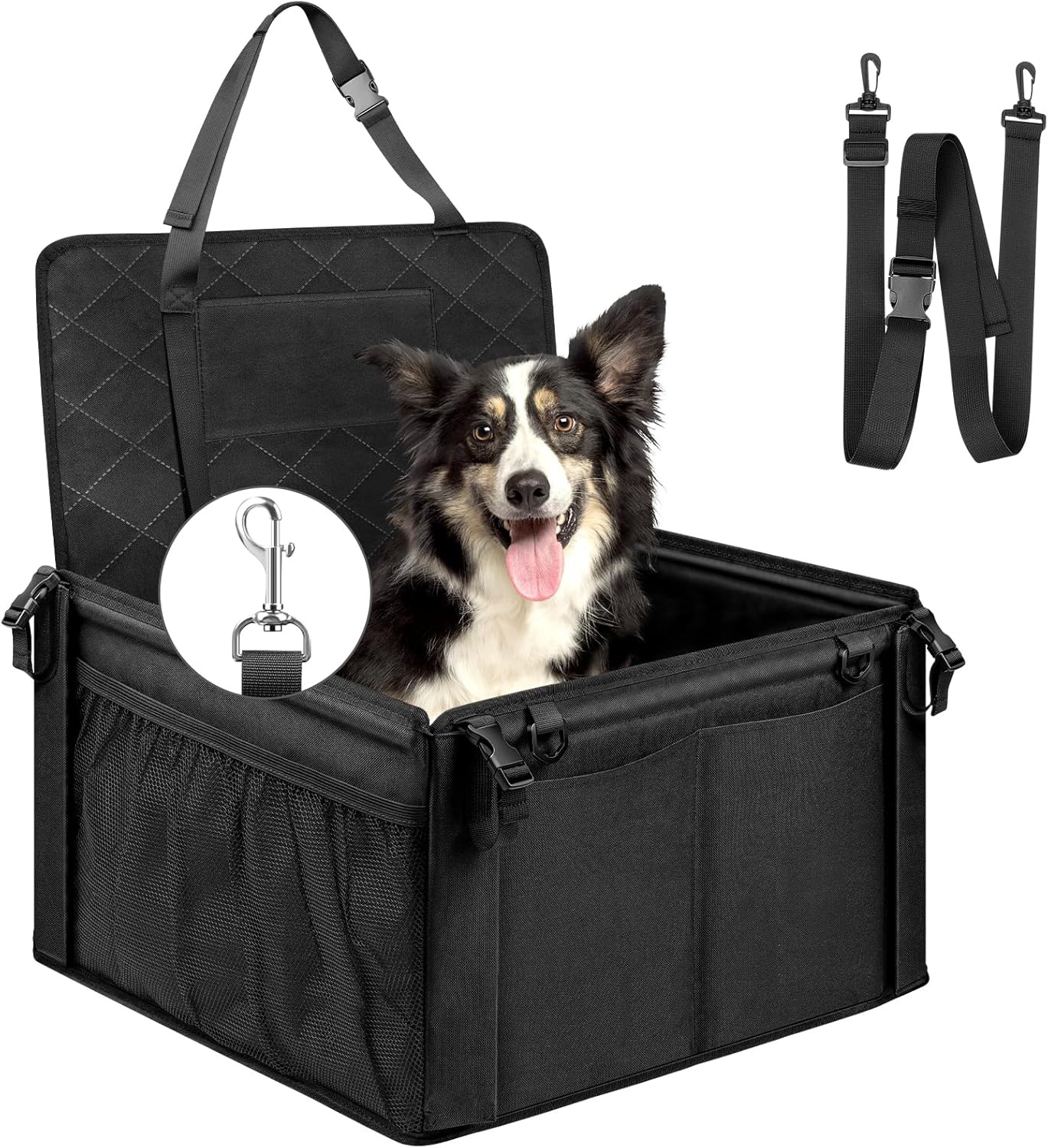 Dog Car Seat, Sturdy Dog Box Car Back Seat for Small and Medium Dogs with 5 Attachment Straps, Dog Seat Car Rear Seat with Storage Pockets, Reinforced Walls, Dog Car Seat for Front Seat image number 2