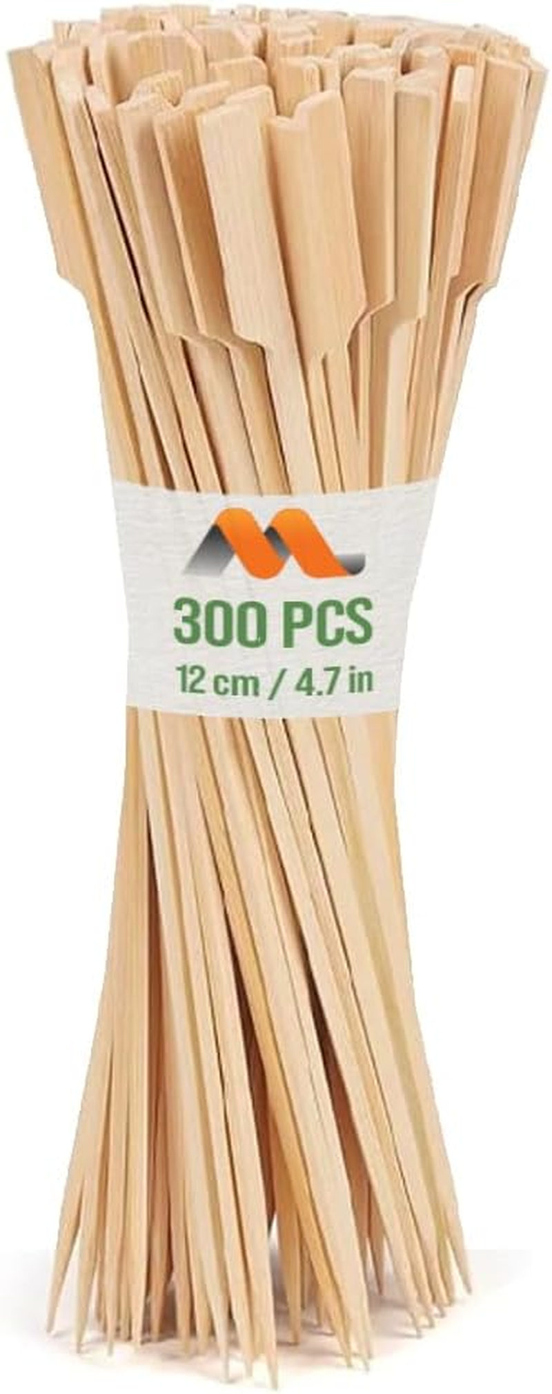 300 Pcs Bamboo Skewers, Wide Flat Paddle Wood Skewer - Teppo Picks for Parties, Appetizers, Marshmallows, Fruits, Grilling Barbecue (BBQ) - by Mobi Lock image number 2