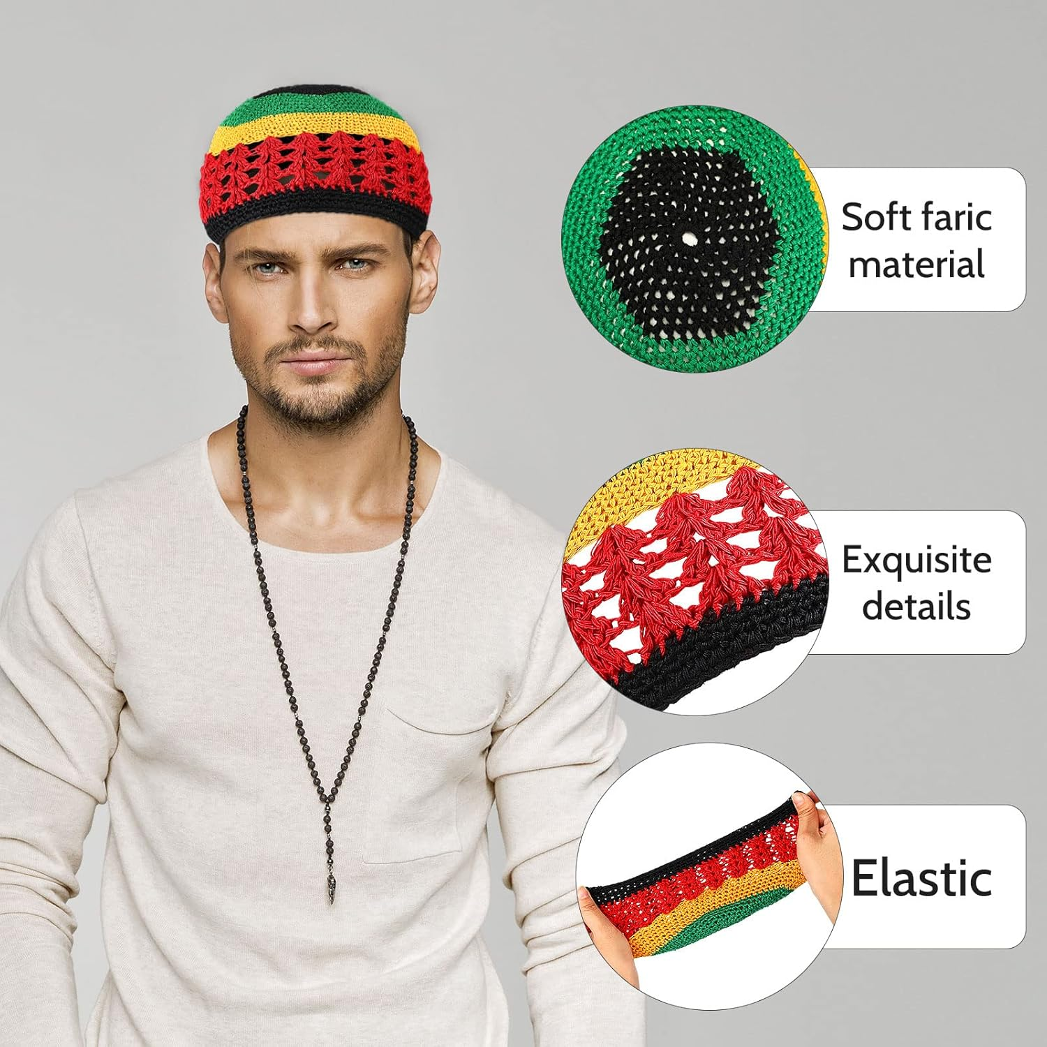4 Pieces Knit Kufi Hat Crochet Beanie Skull Cap Knit Cap Knitted Stretchy Crochet Hat for Men Women image number 4