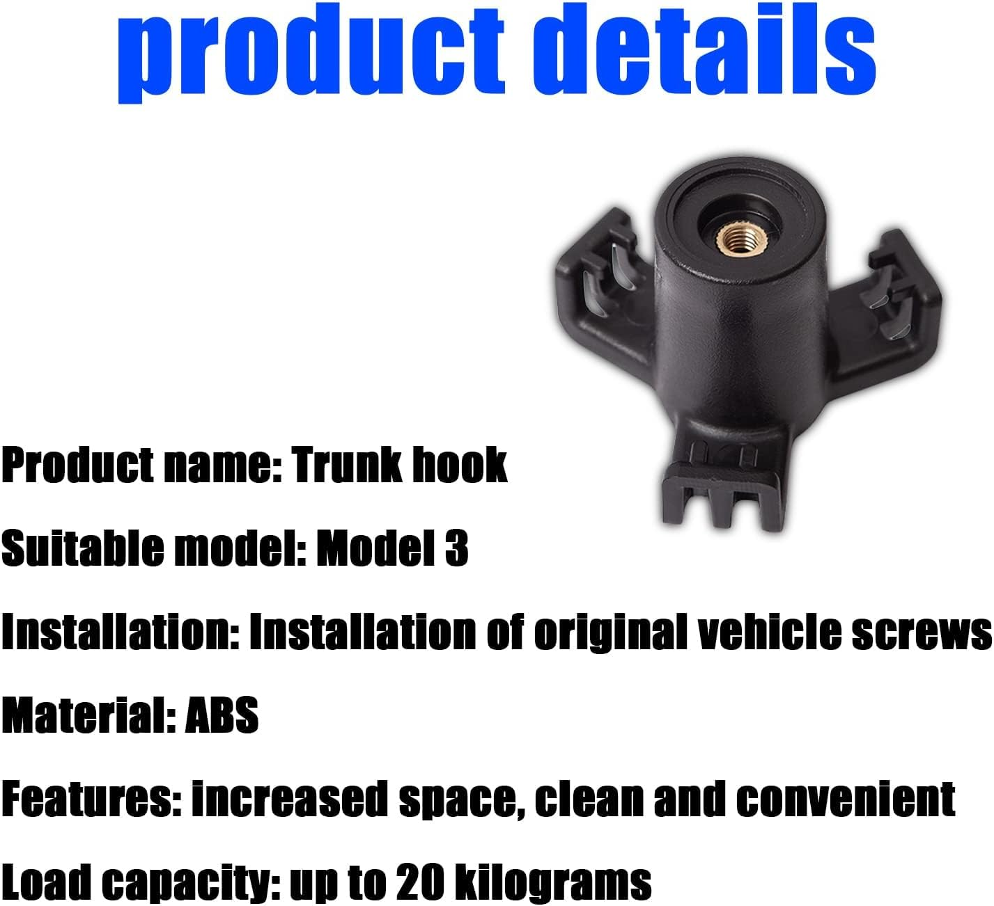 1 PC Trunk Grocery Bag Hook for 2016-2023 Tesla Model 3, Trunk Holder Hanger Interior Accessories Aluminum Trunk Grocery Bag Hook (Black) image number 4