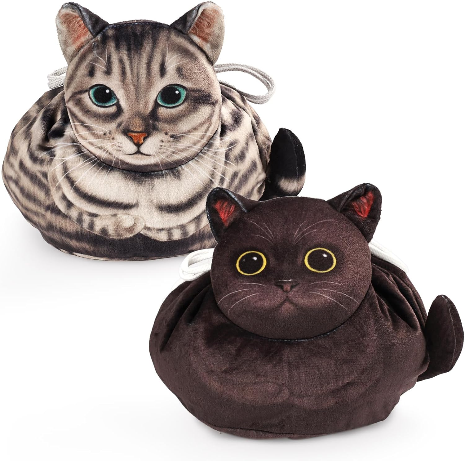 Openhahaha Drawstring Makeup Bag, Cat Makeup Bag, Travel Makeup Organizer, Cosmetic Pouch Bag, Cat Gift for Women, Lay Flat Makeup Bag Gifts for Cat Lovers&hellip;, New Grey and Black, Unisex Adult - Black White And Calico Cat image number 4