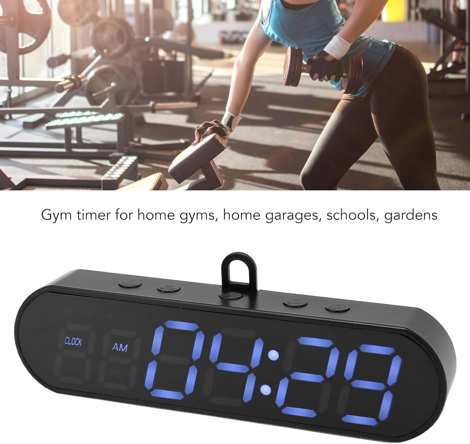 Portable Gym Timer, Digital Display Interval Timer for Workout, Multifunctional 1000Mah USB Fitness Clock, Count up by round for Home Gym Fitness Garage, Low Battery Reminder