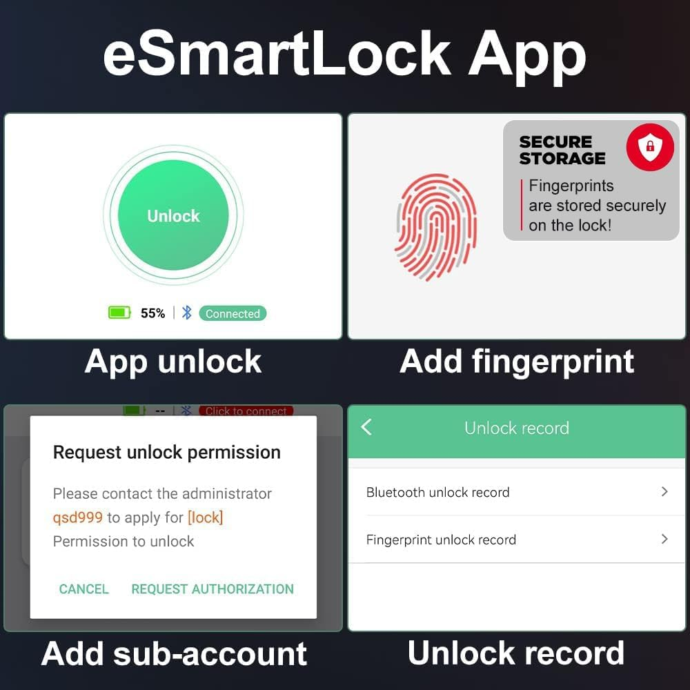 Elinksmart Gym Locker Padlock with Fingerprint Remote Authorized Unlock Record - Waterproof Security Keyless Smart Lock for School Gym Locker Backpack Gun Case Field Box Silver Support Ios Watch image number 4