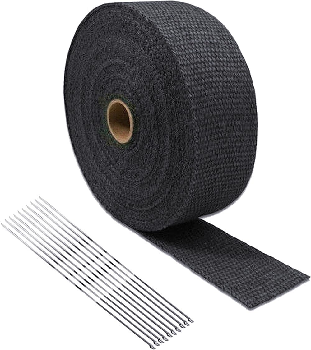 Walquicks 1 Pcs 15M X 5Cm Exhaust Heat Wrap Roll Fiberglass Heat Shield Wrap with 10Pcs Stainless Locking Ties Assortment Kit, Perfect for Motorcycle Fiberglass Heat Shield Tape