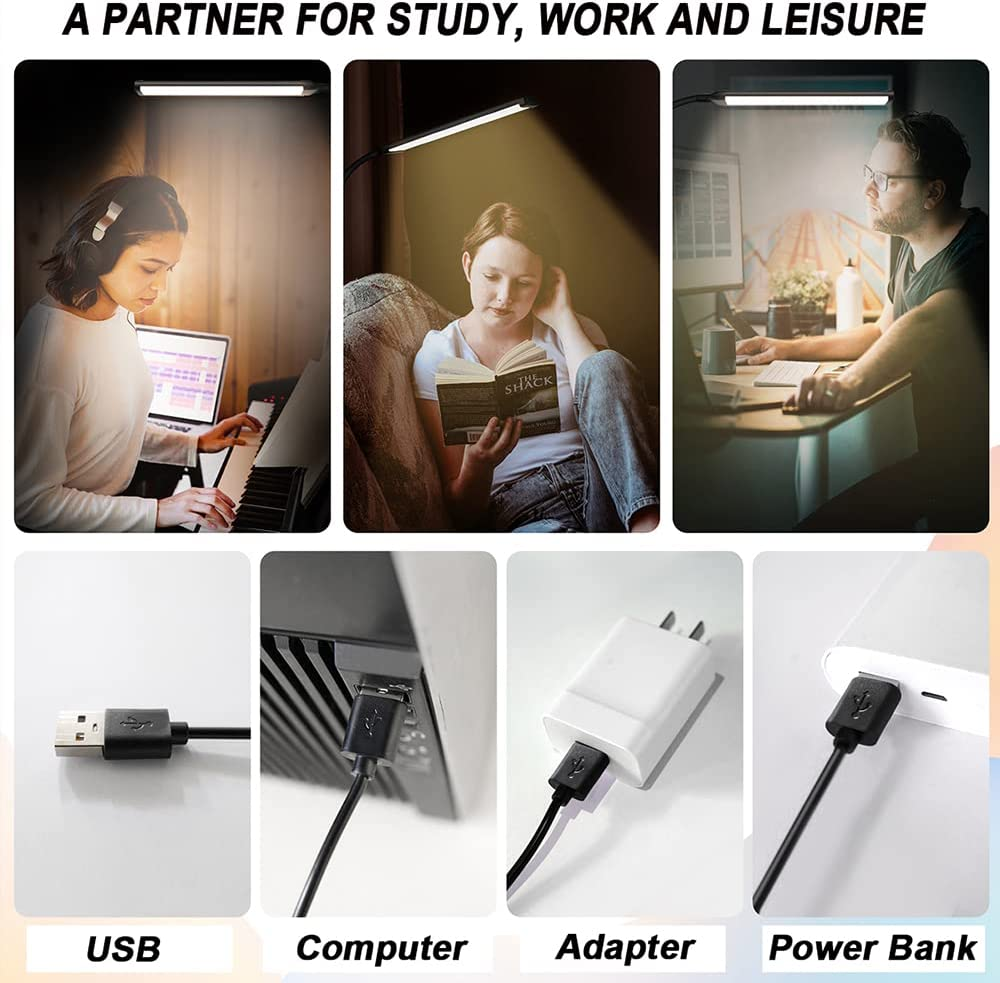 Desk Lamp, LED Desk Lamps for Home Office with Clamp 3 Color Modes & 10 Brightness Levels Flexible Gooseneck LED Book Lights, Easy Clip on Reading Light for Headboard image number 5