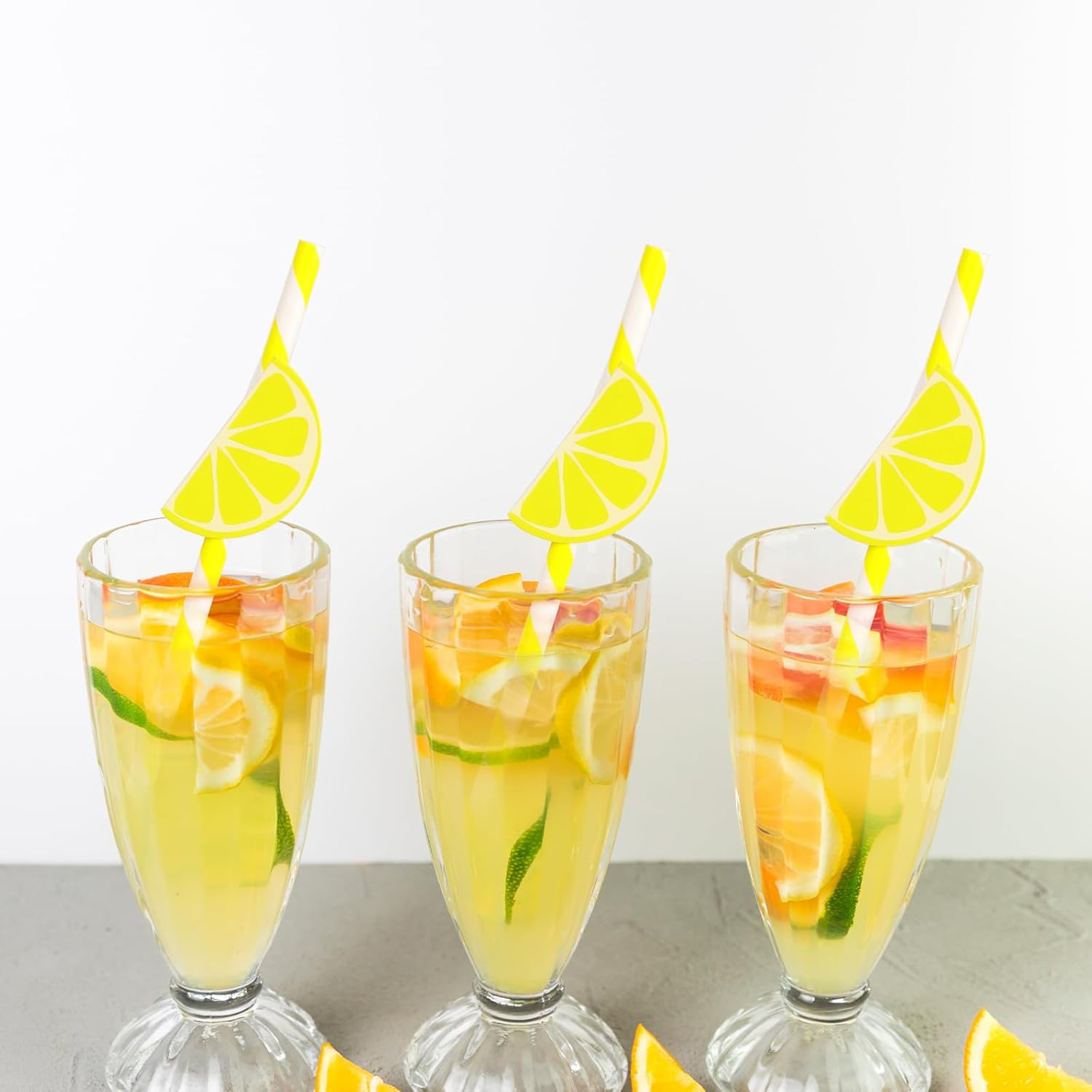 Pack of 20 Lemon Decorative Paper Straws, Paper Cocktail Straws, Disposable Biodegradable Natural Paper Drinking Straws for Christmas, Celebration Parties, Wedding, Cocktail