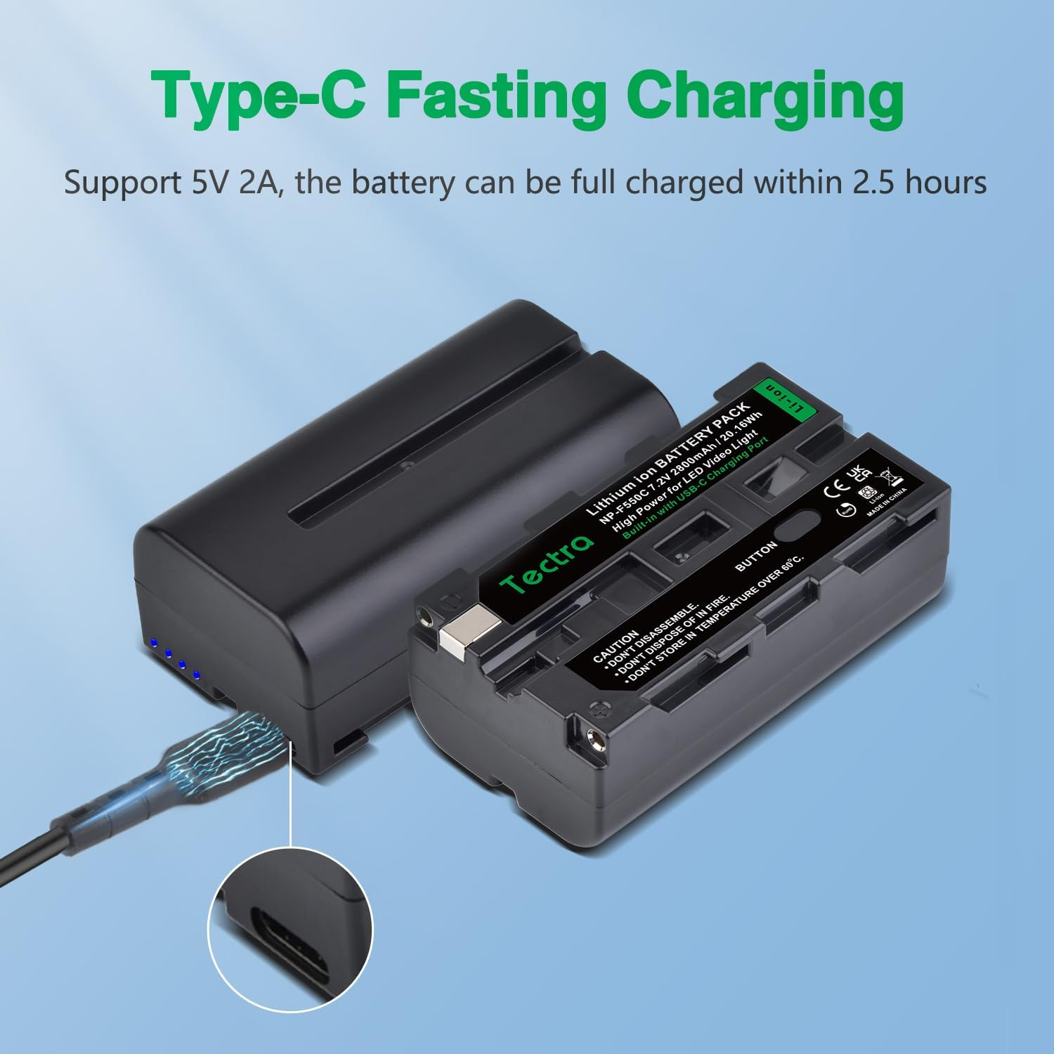 Tectra 2-Pack NP-F550 NP-F570 Battery with USB-C Port for Sony NP F970, F750, F770, F960, F530, F330, F570 and Compatible with LED Video Light, Monitor, Ring Light (Not for Camera) image number 4