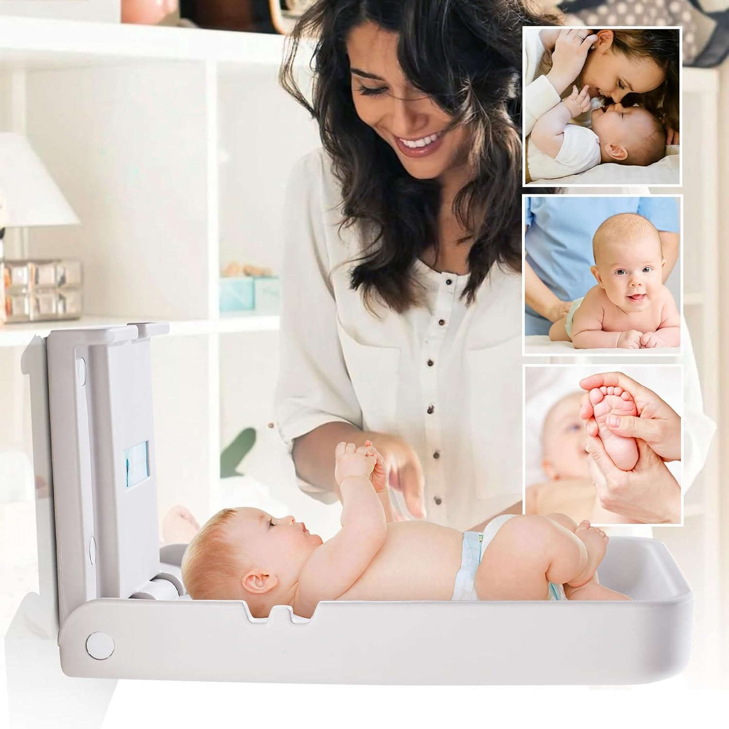 Baby Changing Tables Fold-Down Baby Changing Station Wall-Mounted Vertical Portable Diaper Table Changing Unit Commercial Bathrooms Corner Nursery White Gray - Horizontal+Wipe Case image number 2