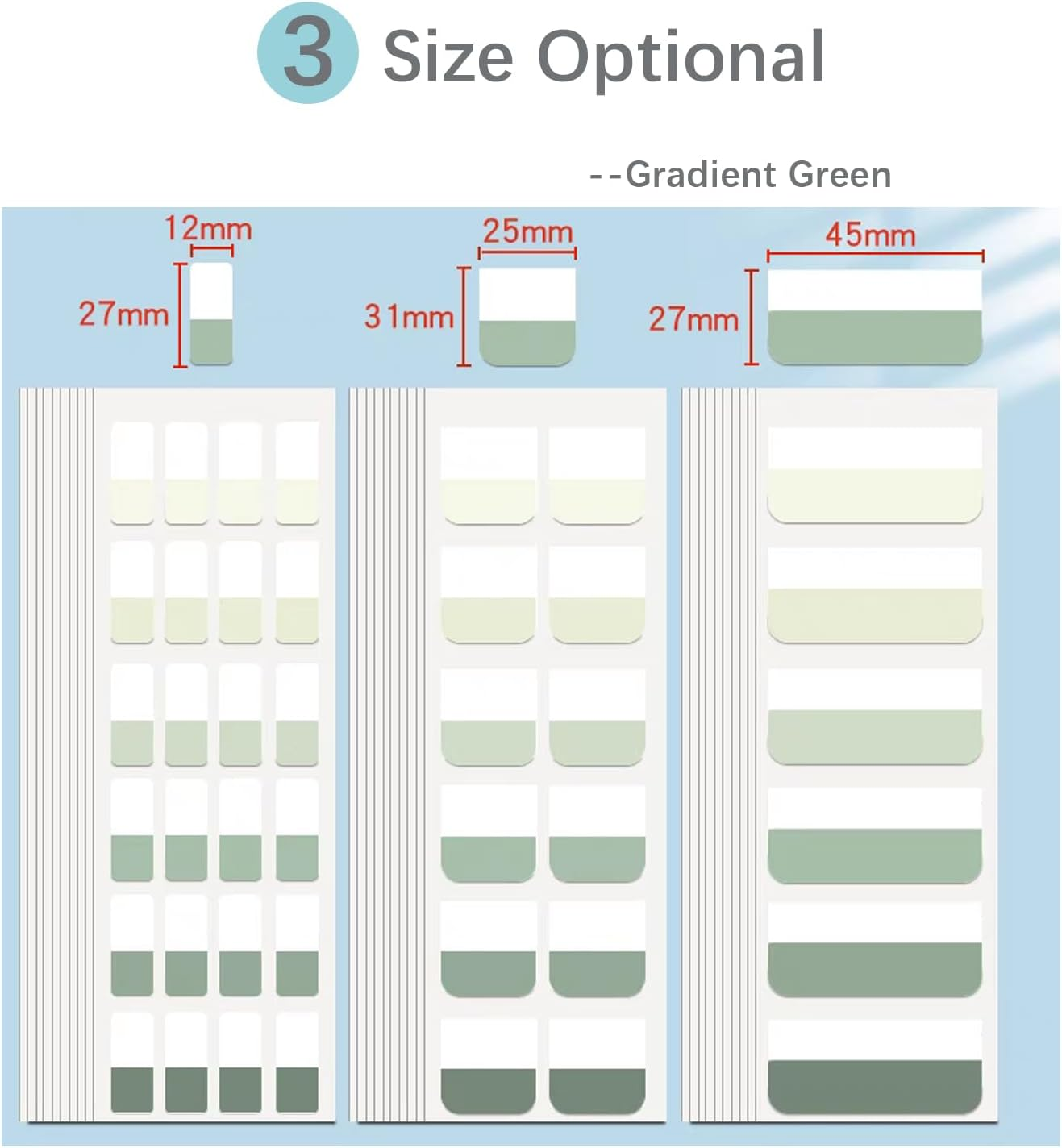 Gradient Sticky Notes Tabs, Transparent Sticky Tabs, Index Tabs, Sticky Notes Writable Annotation Tabs for Book Reading, File Classification, Book Tabs Flags, Label, Page Markers (Gradient Green M) - Gradient Blue L image number 5