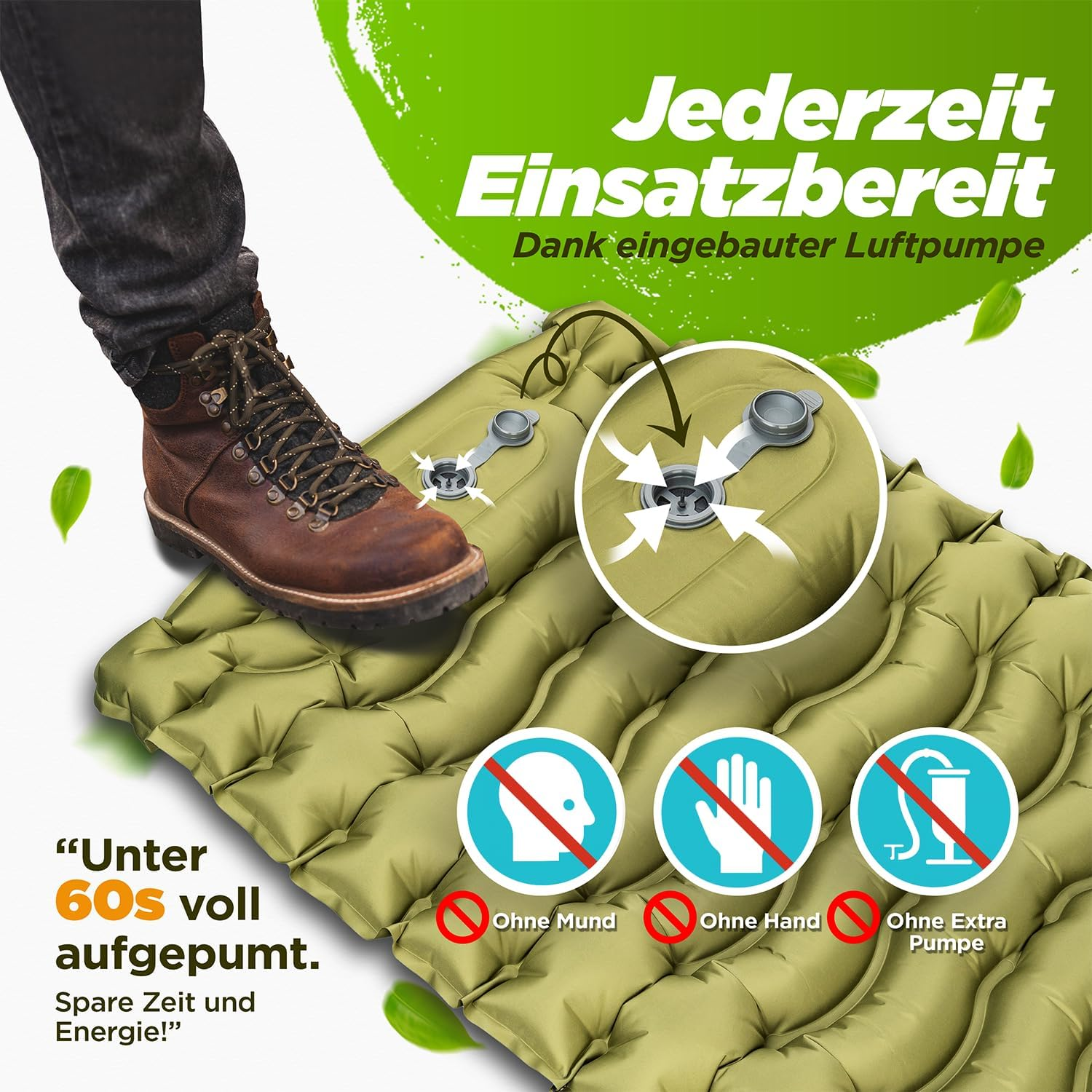 Brave Peak Self-Inflating Sleeping Mat 10 Cm with Cushion - Warm, Lightweight & Compact - for Outdoor, Trekking & Hiking image number 5