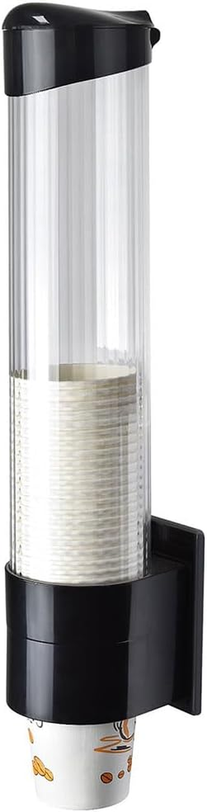 Wall-Mounted Cup Dispenser &ndash; Pull Type, Fits 7Oz-12Oz Disposable Cups, Automatic Cup Holder with Dust Cover, No Drilling Required, for Home, Office & Bathroom, Black image number 1