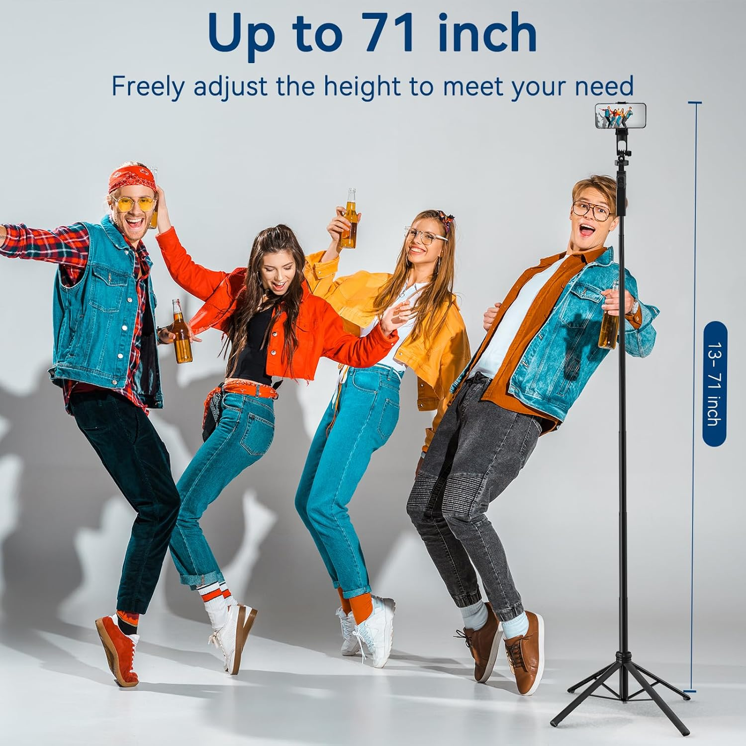 Giecy 180Cm Phone Tripod, Extendable Selfie Stick Tripod Travel Tripod Phone Holder Smartphone Tripod Stand with Wireless Remote & Fill Light Compatible with Iphone Android Phone, Camera, Gopro image number 4