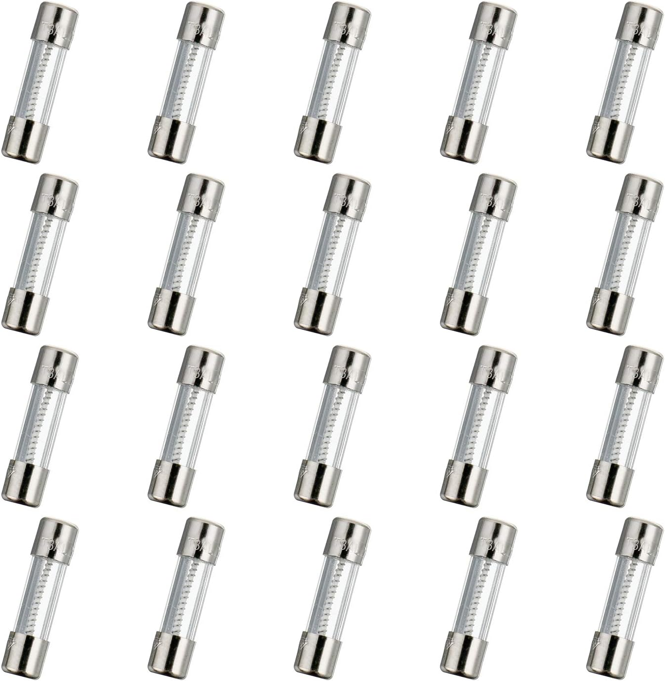HUAREW T3AL250V 20 Pieces 5 X 20 Mm Slow Melting Glass Fuses 3A 250V 0.2 X 0.78 Inch Time Delay Fuses image number 1