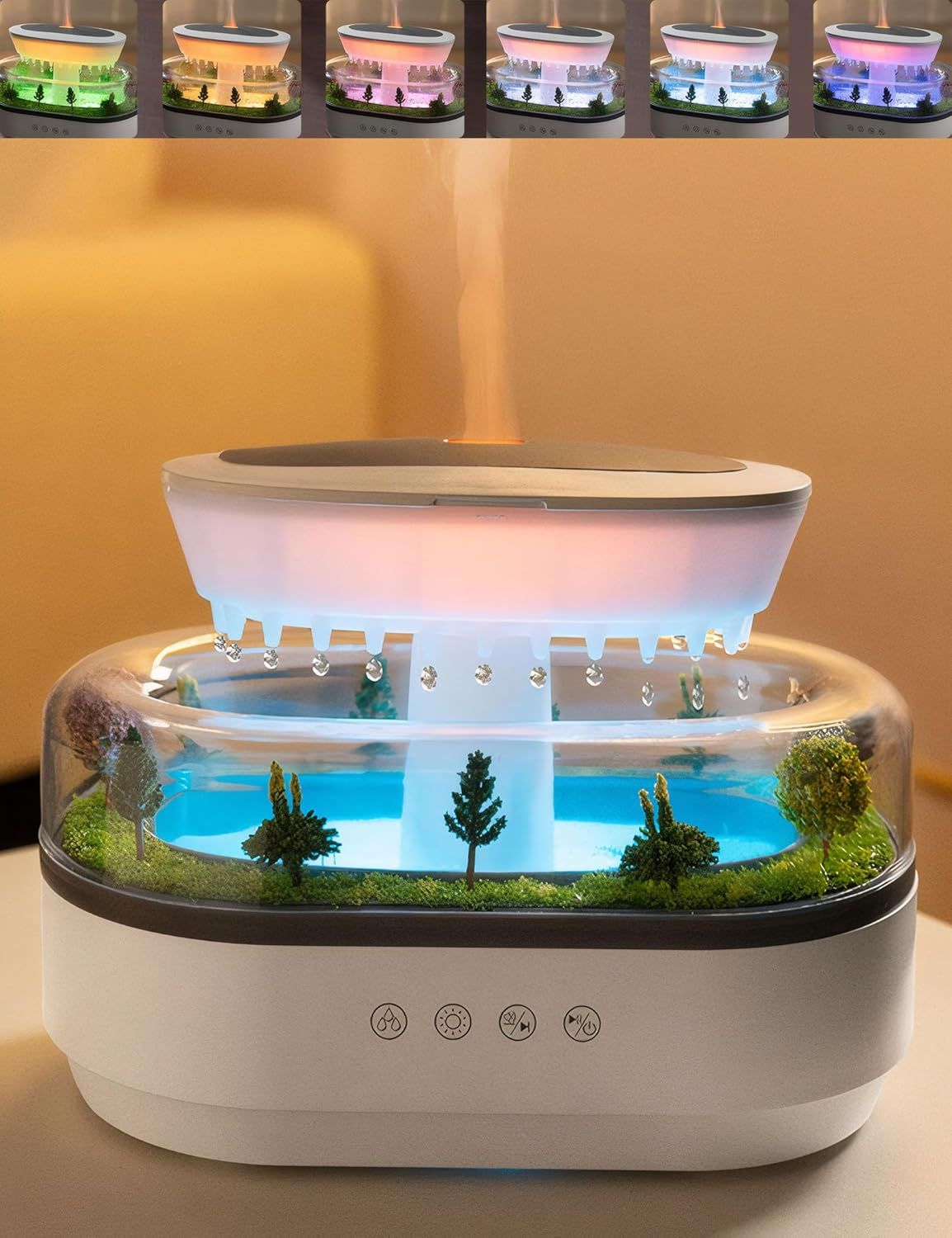 Small Vapor Aroma Rainfall Humidifier with Rain Sounds， Portable Desktop Air Mist Diffuser Water Drip for Bedroom image number 1