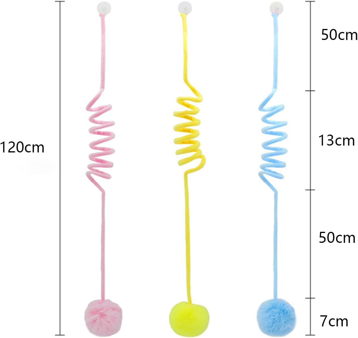 Suction Cup Cat Toys 6 PCS Interactive Play Spring Pom Ball Interactive Cat Play Set with Bell and Adjustable Cord for Indoor Kittens Adult Cats(Pink&Yellow&Blue) image number 4
