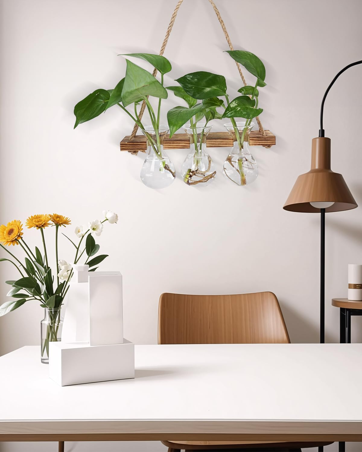 Wall Hanging Planter for Indoor Plants - Unique Propagation Stations with 3 Glass Bottles, Wall Planters for Home Decoration, Hanging Plant Holder and Hanger.