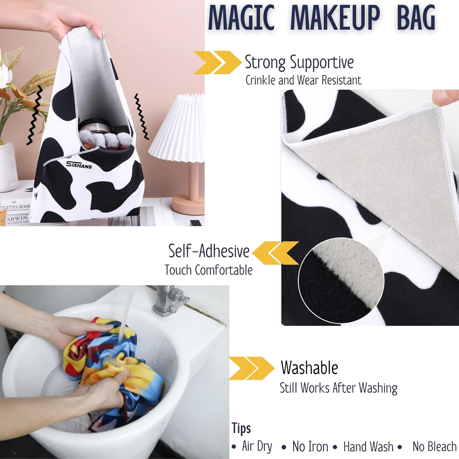 2Pack Self-Adhesive Magic Cloth Makeup Bag Lay Flat Travel Organizer-Portable Cosmetic Pouch for Beauty Essential,Camera Wrap,Laptop Protective Cover Multi-Purpose for Women&Girl Large Size19.7"X19.7&rdquo; image number 3