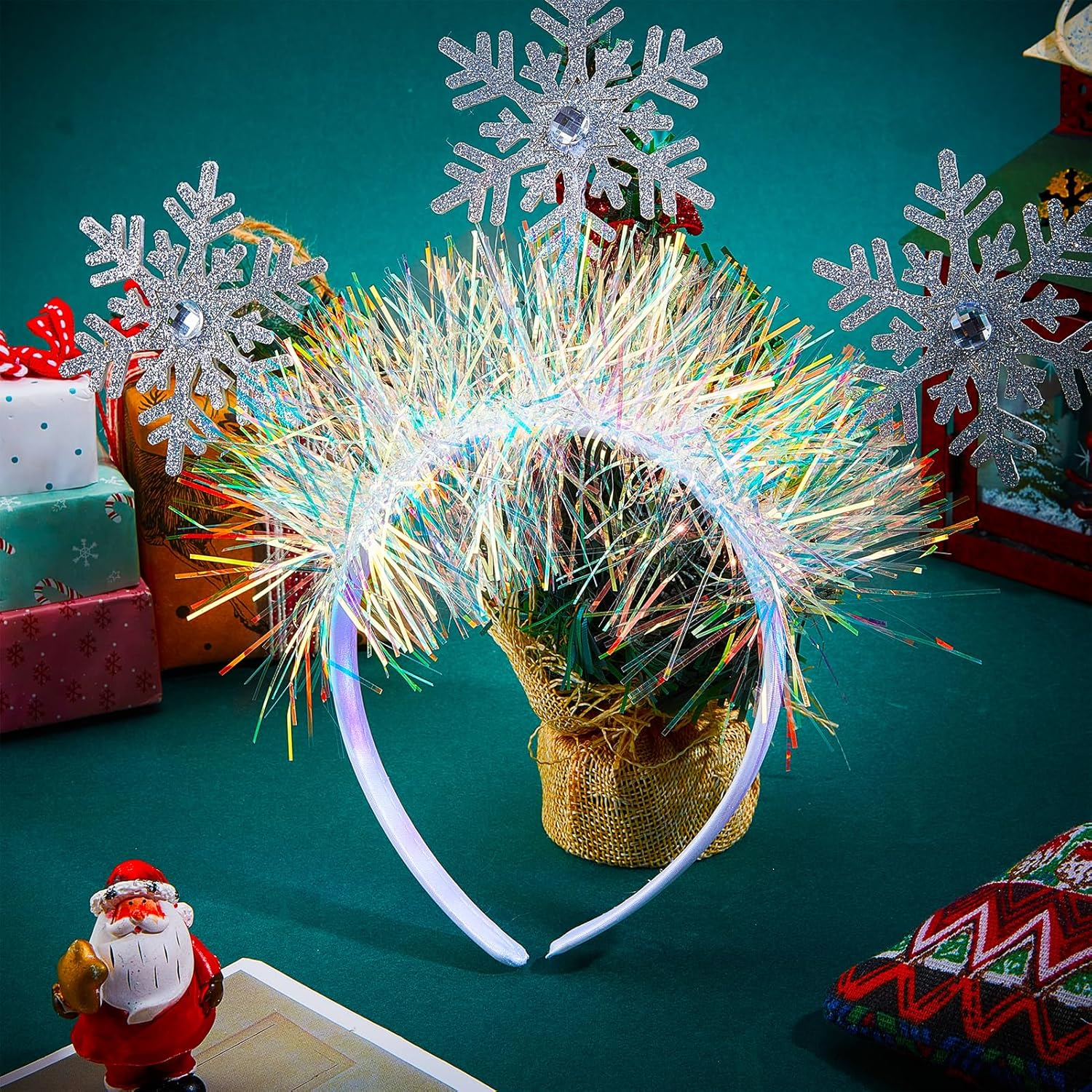 NICENEEDED Christmas Headbands, Glittering Snowflakes Headpiece with Rhinestones for Women, Halloween, Party, Cosplay, Costume Decorations for Adults image number 2