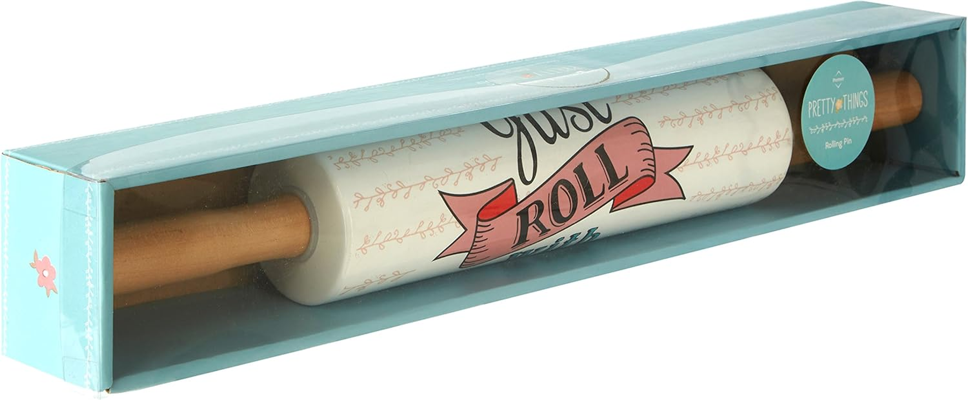 Pretty Things Stoneware Rolling Pin, Pine Wood Handles image number 2