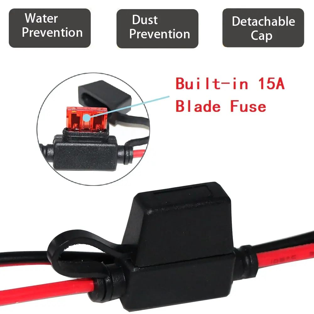 12V Car Cigarette Lighter Socket Female Alligator Clips with 14AWG Cable 15A Fuse 14AWG 3FT 2Pack image number 2