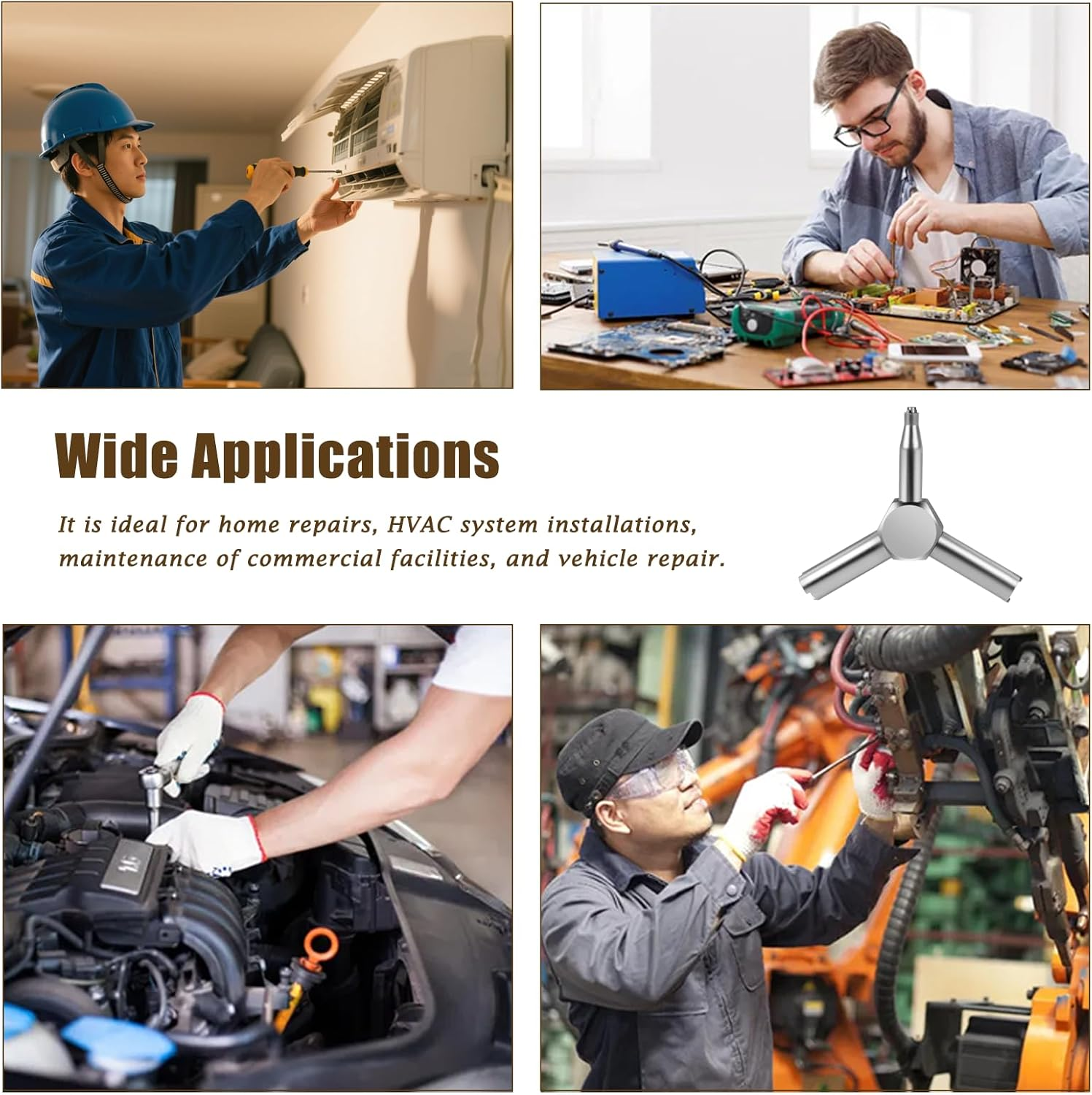 Valve Triangle Wrench Tool, Three-In-One Exhaust Valve Key Modification Tool (SILVER) image number 1