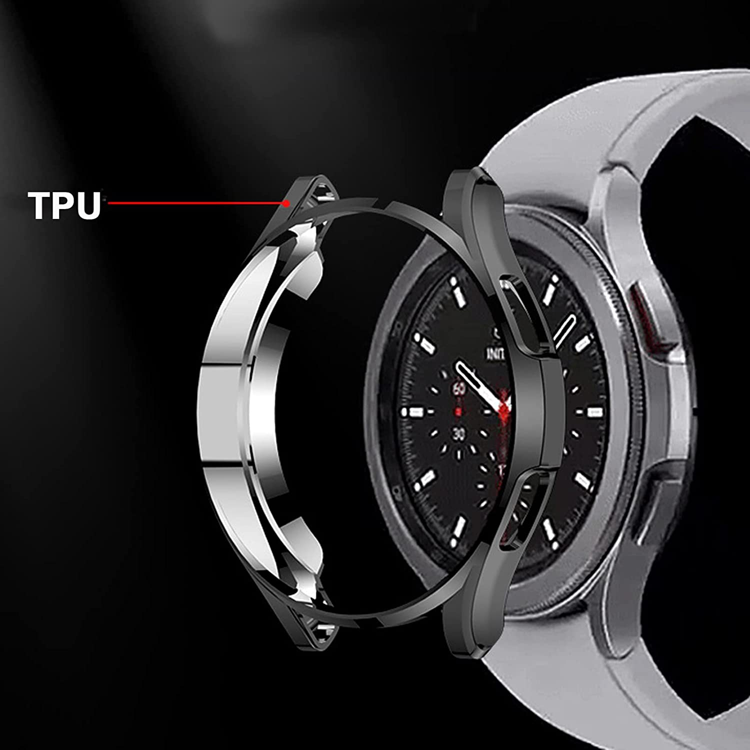 [2 Pack] for Samsung Watch 4 Classic 46Mm Case, Soft TPU Protective Cover Bumper Shell Compatible with Samsung Galaxy Watch 4 Classic 46Mm (Black+Transparent) image number 2