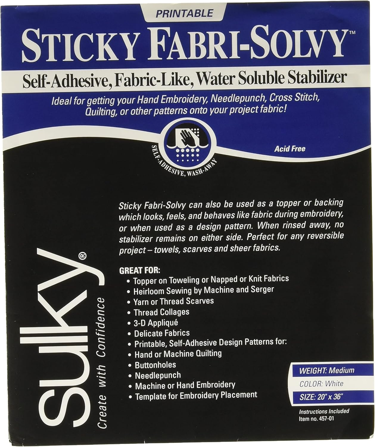 Sulky Sticky Fabri-Solvy Fabric Stabilizer, 20 by 36-Inch image number 1
