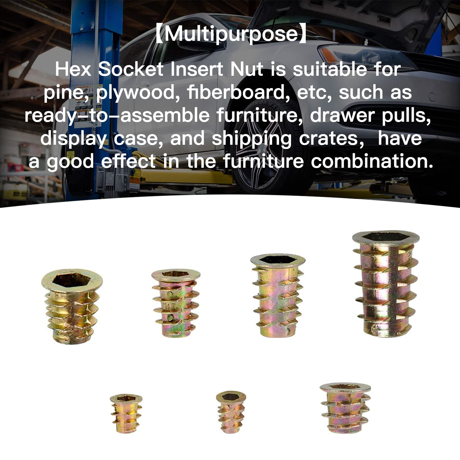 Vlookee 130PCS Metric Threaded Inserts Nuts Assortment Tool Kit,Hex Head Barbed Trapezoidal Nuts,M4 M5 M6 M8 M10 Metric Insert Nuts,Zinc Alloy T-Shaped Nut for Mechanical DIY Furniture image number 1