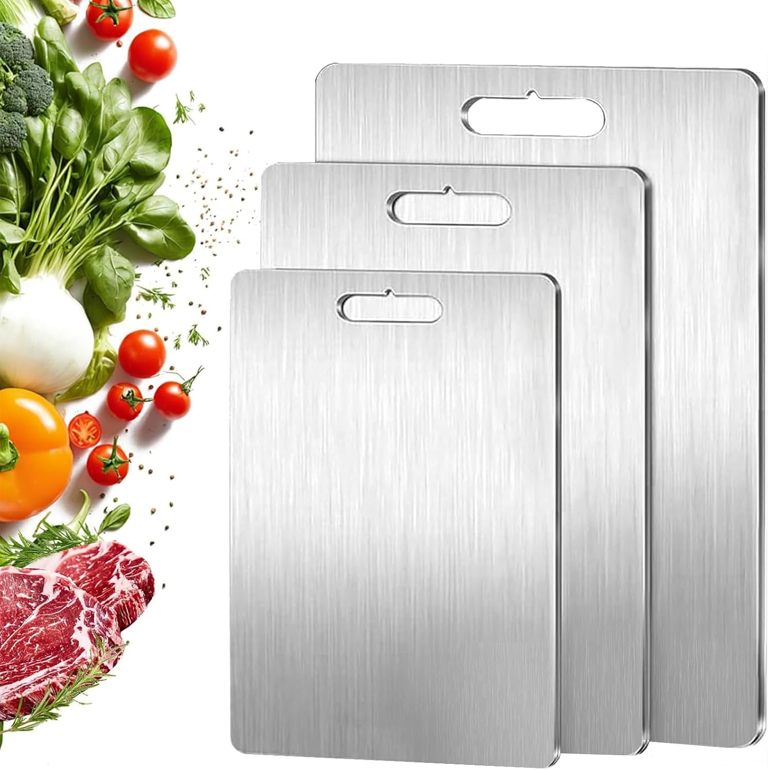 DULCE DOM 3Pcs Cutting Board Set for Kitchen Titanium Stainless Steel Cutting Board Easy to Clean Suitable for Kitchen or Outdoor Camping image number 2