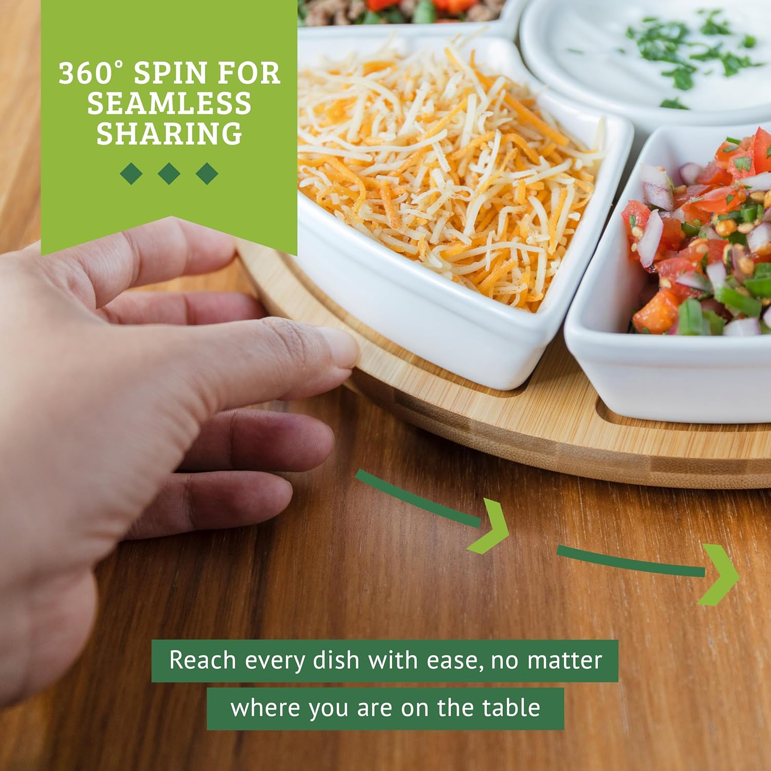 Chef Tacos Ceramic Taco Serving Platter - Divided Serving Tray for Taco Tuesday Lazy Susan Taco Bar - Chip and Dip Serving Set for Party - Appetizer Serving Tray for Salsa, Snacks &ndash; Taco Tray 26 Cm image number 3