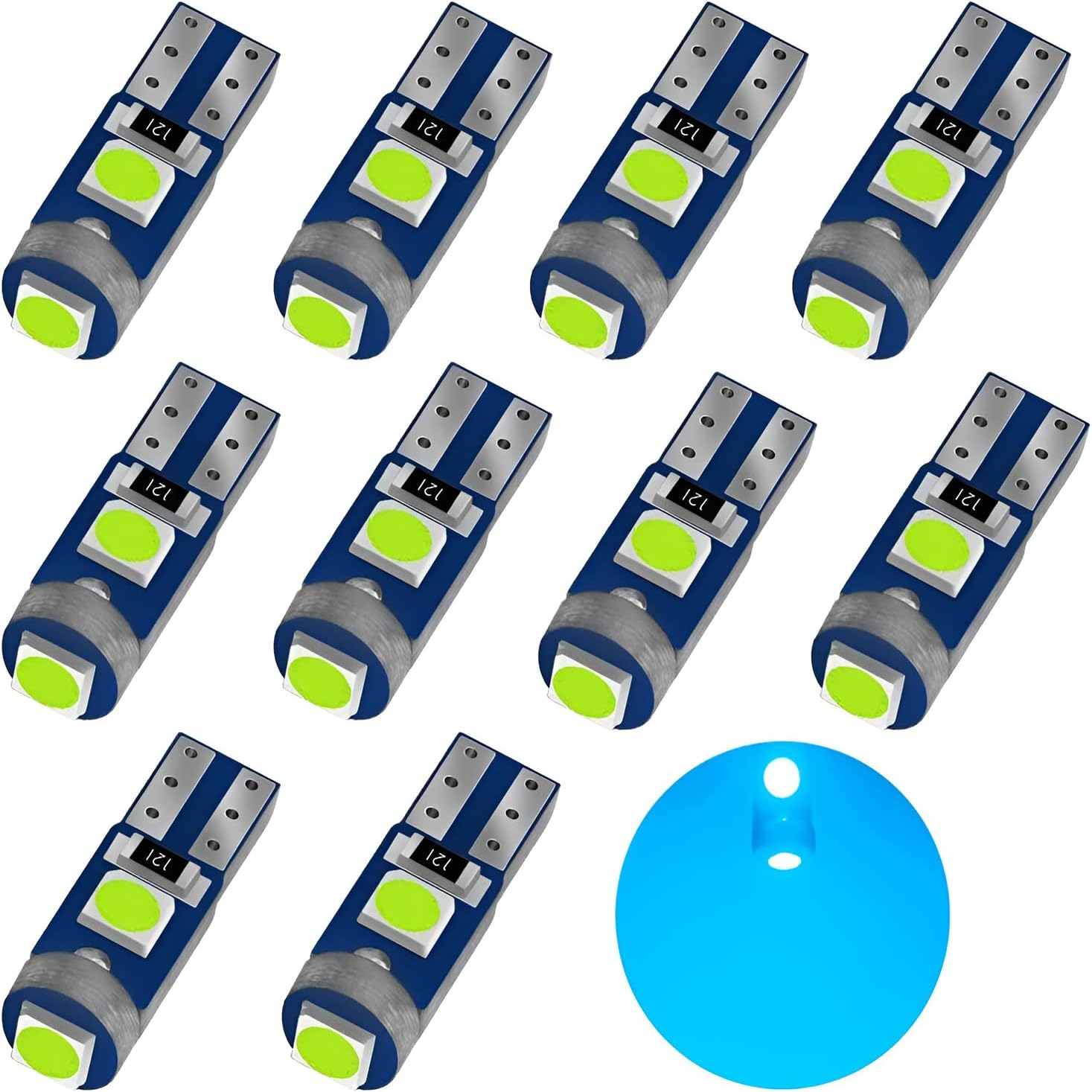 AUXLIGHT Ice Blue T5 37 74 2721 PC74 PC37 LED Bulb, 3030 Chips Super Bright 12 Volt Replacements, Interior Dome Map Dashboard Indicator Instrument Panel Gauge Cluster Lamp Lights (Pack of 10) image number 4