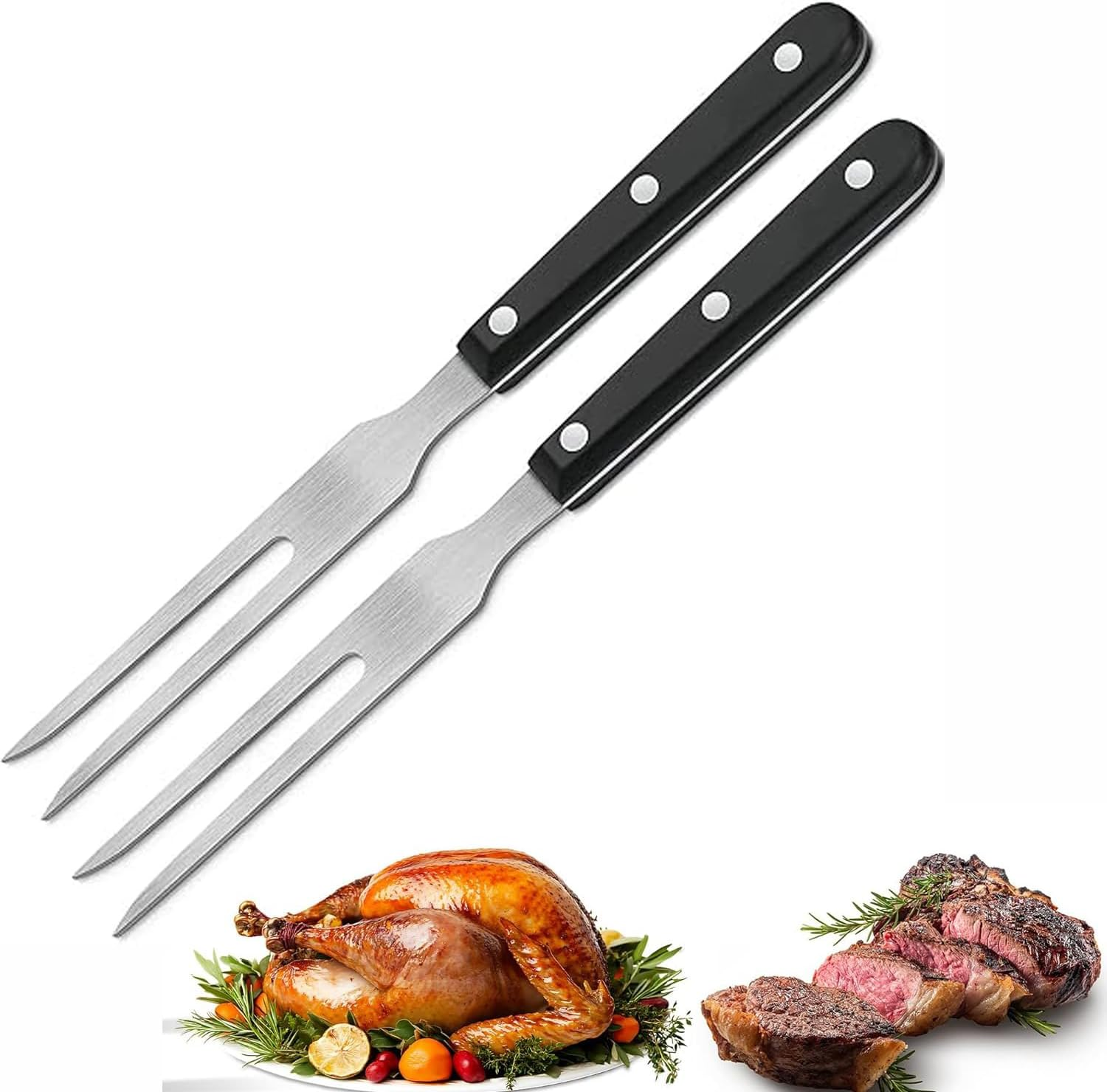 2 Pcs Carving Forks,Stainless Steel Carving Fork Barbecue Fork BBQ Tools,Anti-Fatigue Handle,Meat Forks for Kitchen Barbecue Grilling (11 Inch) image number 1