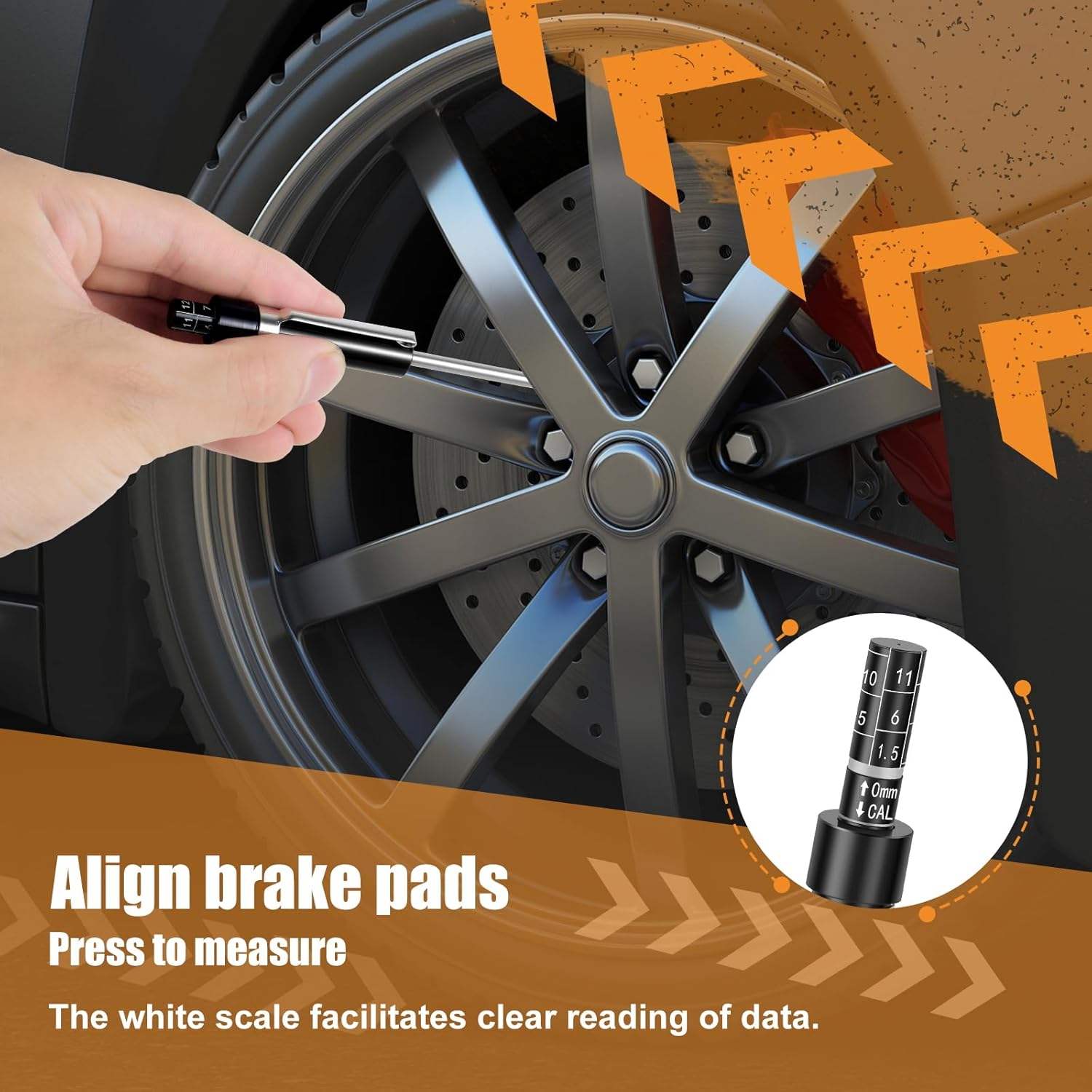 Car Brake Pad Thickness Gauge, Brake Pad Measuring Tool, Brake Pad Tester Pen, Brake Pad Tester Pen with Scale Brake Pad Gauge Auto Brake Measuring Tool for Internal External Brake Pad image number 2