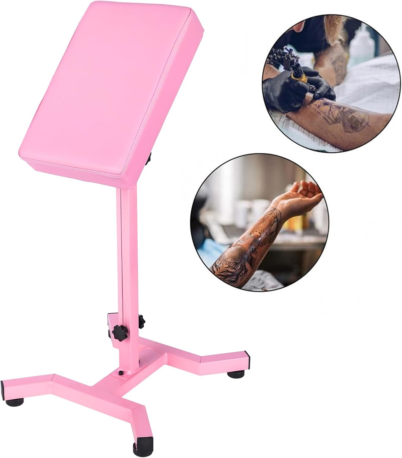 HUOXOU Pink Tattoo Arm Rest, Arm Rest Tattoo, Arm Rest for Tattooing, Tattoo Arm Rest Stand, Tattoo Armrest, Four-Corner Base Stability Strongly, Adjustable Height, Thicken Soft Sponge Pad image number 4