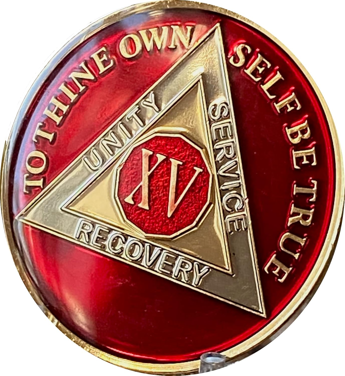 15 Year AA Medallion Metallic Mandarin Red Sobriety Chip XV, Metal