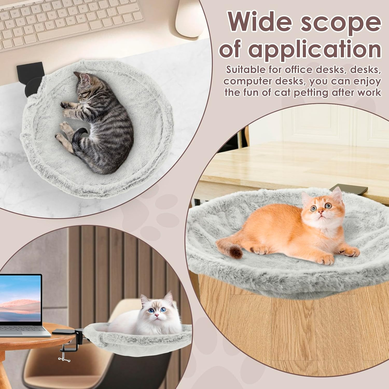 Felt Cat Hammock Strong Weight Bearing Capacity Cat Desk Bed Stable Support Desk Kitten Hammock Pet Nest Bed Space Saving for Table image number 3