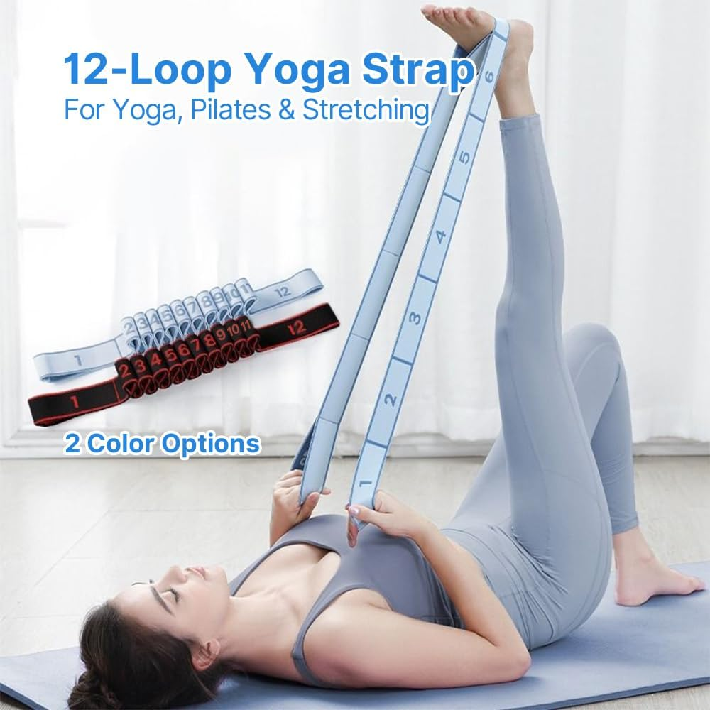Yoga Stretch Strap with 12 Loops - Adjustable Resistance Bands for Women, Multi-Loop Stretching Band for Yoga, Pilates, Dance, Gymnastics & Physical Therapy - Blue image number 4