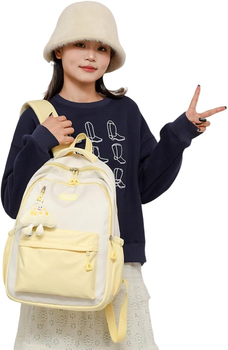 Aesthetic Backpack for Girl Teens Cute Bookbag for Girls with Cheese Pendant Kawaii Preppy Backpack College Daypack image number 3