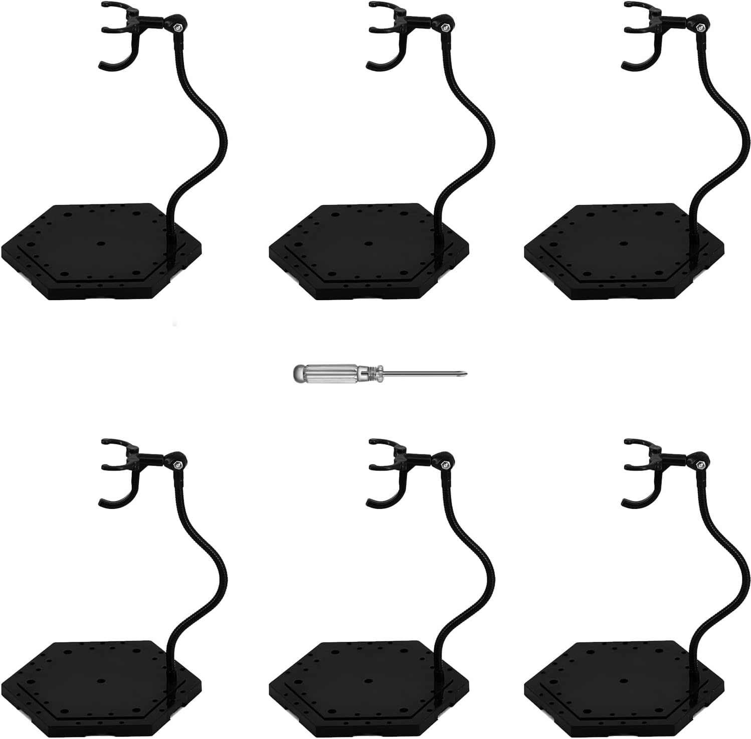 6 Pack Metal Action Figure Stand,Action Figure Display Holder Stand Base,Compatible with HG RG SD SHF Gundam 1/144 Toy,Doll Stop Motion Holder Stand with Screwdriver