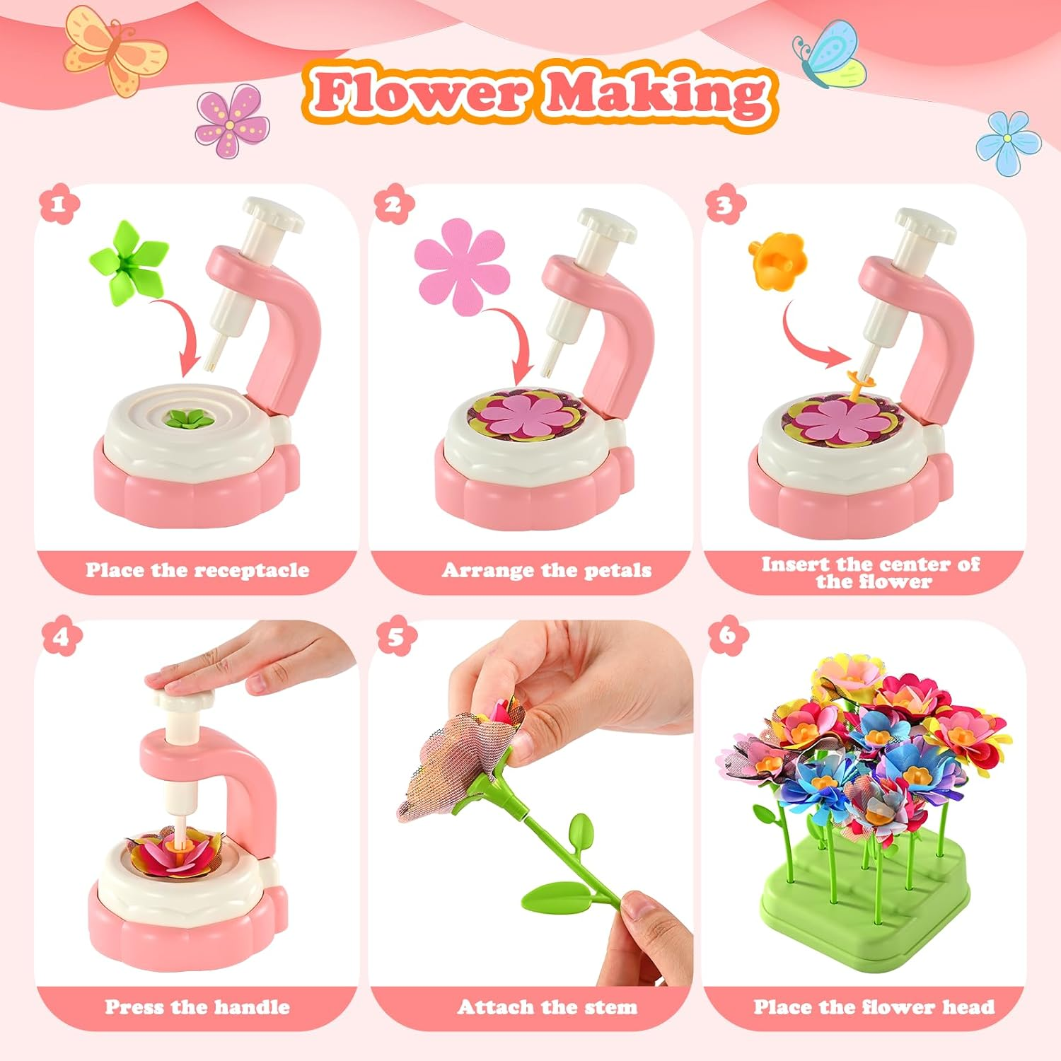 Blueswan Fabric Flower Bouquets Toys,Diy Craft Kits Toys for Kids,Arts and Crafts for 4 5 6 7 8 Year Toddler Girls,Birthday Gifts for Girls,Educational Activity for Preschool Kids