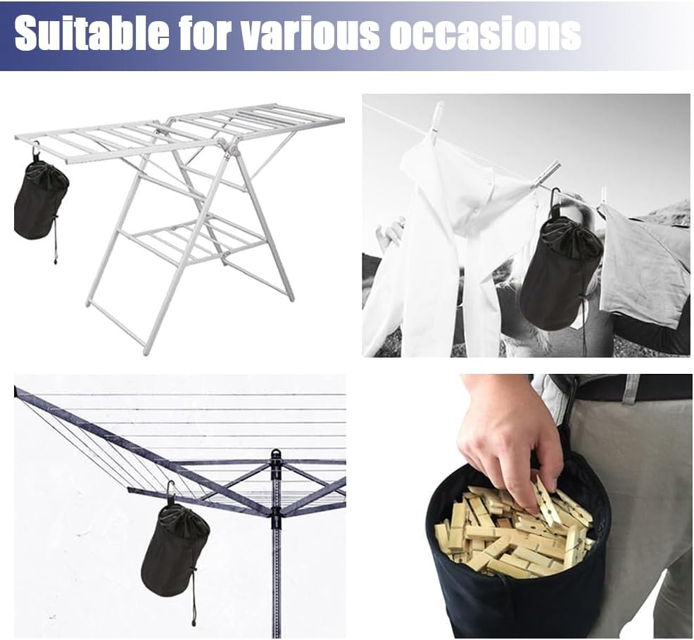 Drawstring Closure Clothes Peg Bag, Durable 600D Oxford Cloth Waterproof Clothes Peg Bag, 1Pc Peg Storage Bag Clothespin Drawstring Bag,Hanger Clip Bag Waterproof. image number 6