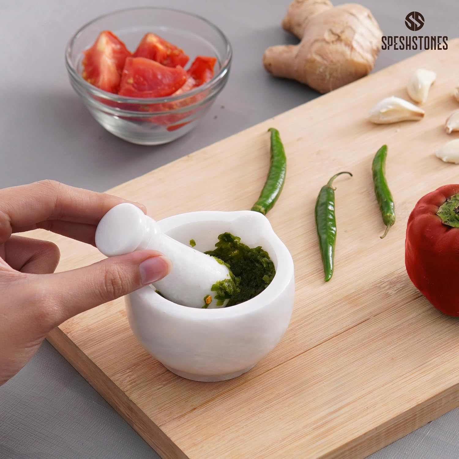 Marble Mortar and Pestle 2'' Inches White Handmade Mortar and Pestle Set for Kitchen Accessories - Mortar and Pestle for Spice Grinder Manual, Pestle and Mortar Bowl, Mini Crusher Bowl image number 4