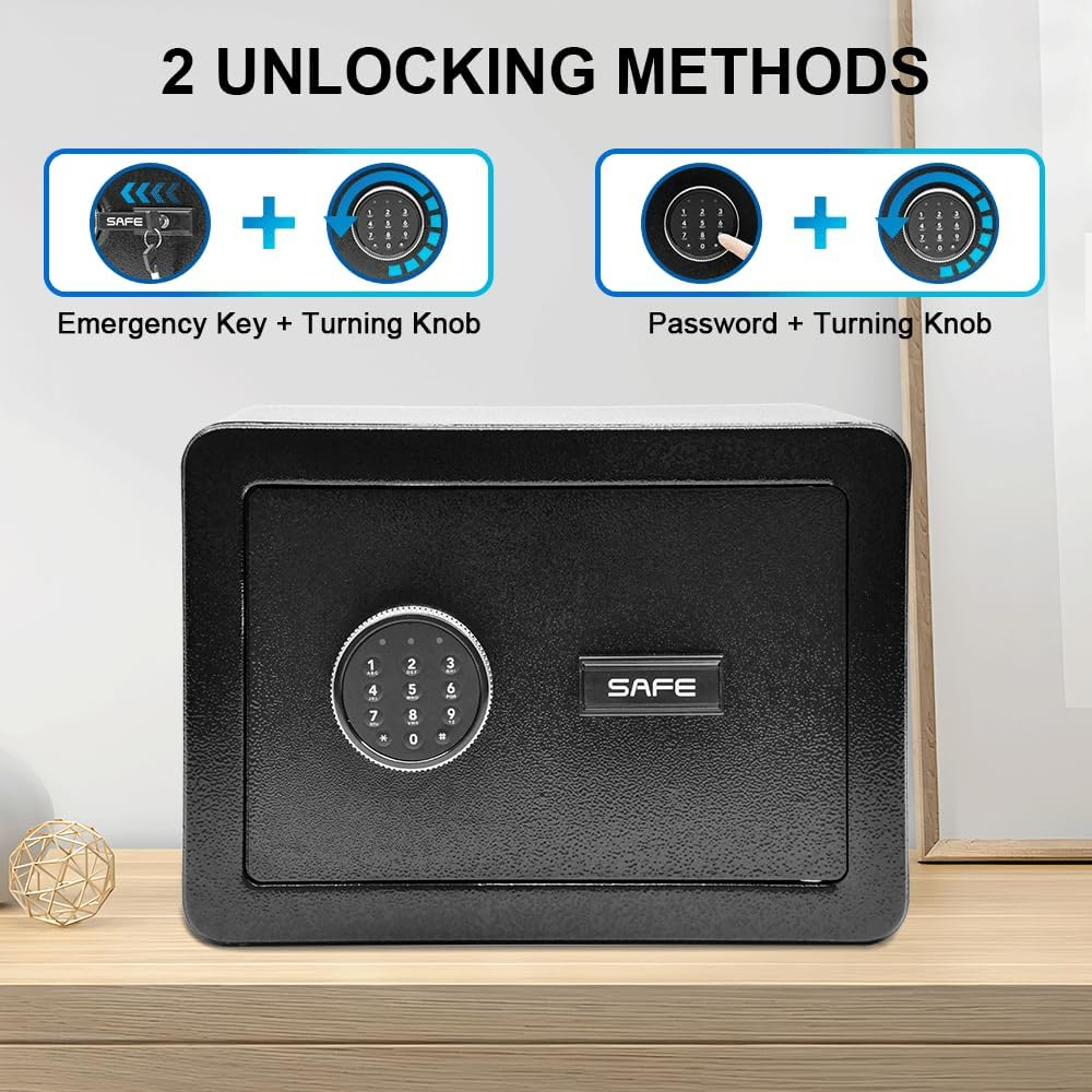 ALSTON All Steel Safety Box Wall Mountable Fireproof Mini Safe Box Keypad and Key Dual Unlock Methods with Removable Shelf for Home Office Hotel Money Safe image number 3