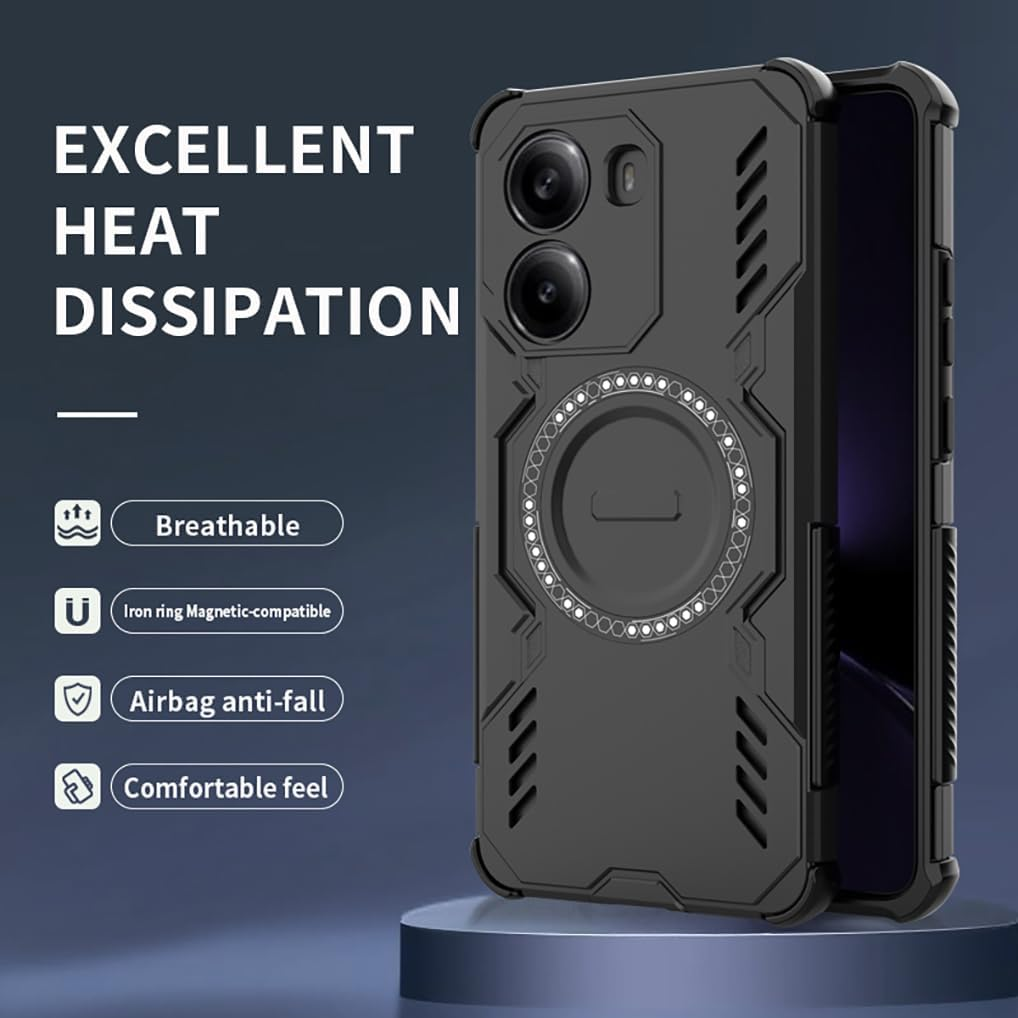 SEAHAI Case for Xiaomi Poco X7 Pro 5G with Magnetic Adsorption Function, Military Shockproof Case, Ultra Thin Hard PC Protective Case, Silicone TPU Bumper Mobile Phone Case, Blue - Black image number 4