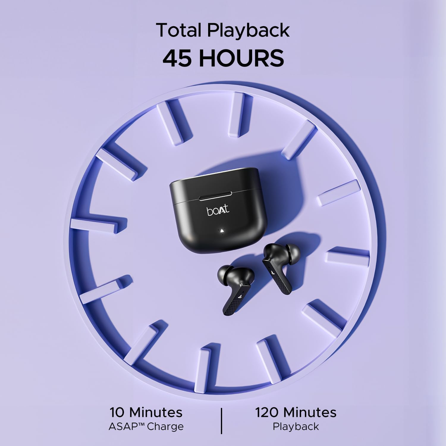 Boat Airdopes 91 45 Hour Battery, 50Ms Low Latency, Enx Technology, Fast Charge, IPX4, IWP Technology, V5.3 Bluetooth, TWS, Wireless with Microphone (Active Black)