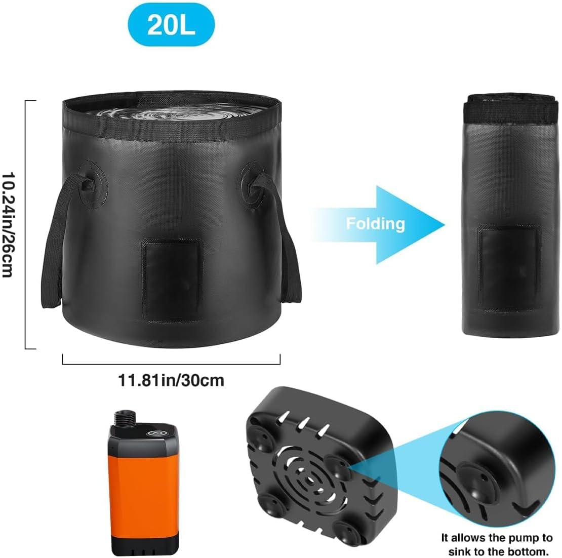 Homodoskey Portable Camping Shower, Upgrade 6000Mah Rechargeable Electric Shower Pump & 20L Collapsible Bucket, LED Display, Multiple Spray Modes, Portable Shower for Outdoor Camping Hiking image number 2